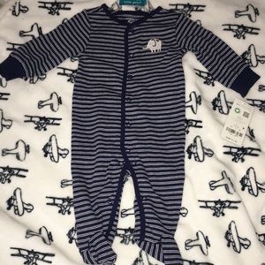 Navy blue striped onesie